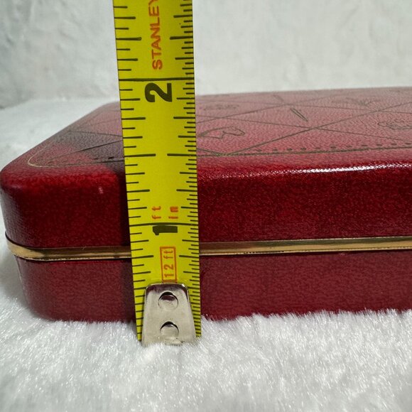 Vintage Red Leatherette Jewelry Box Red With Gold Crowns Horse Heads And Swords - Picture 7 of 7